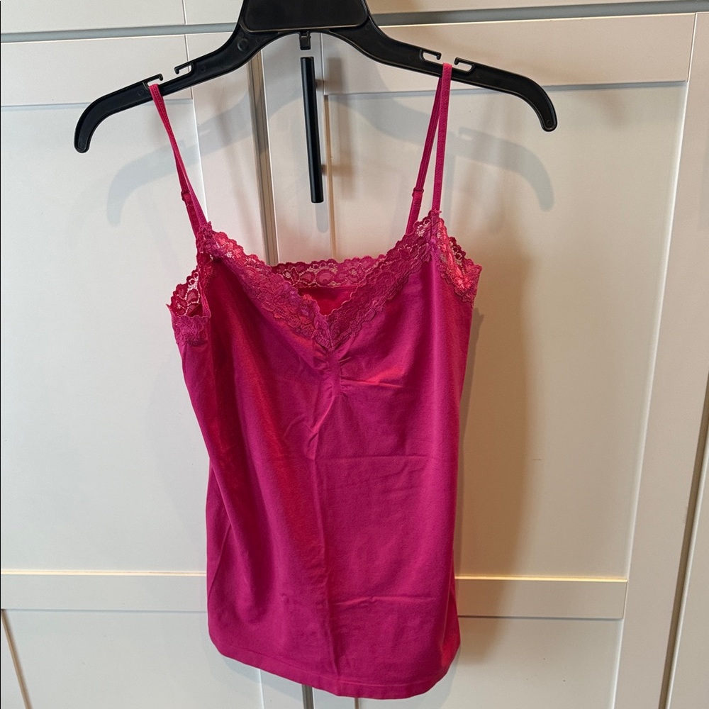 attention Fuchsia Lace-Trim Tank Top